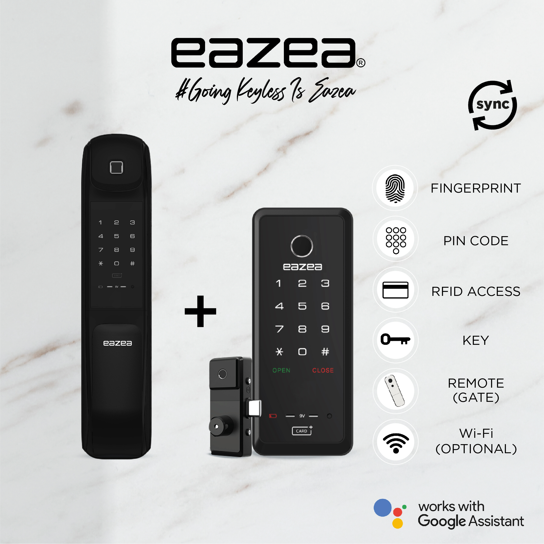 Eazea Touch Push Pull Black Digital Door Lock + Eazea Duo-G Digital Gate Lock