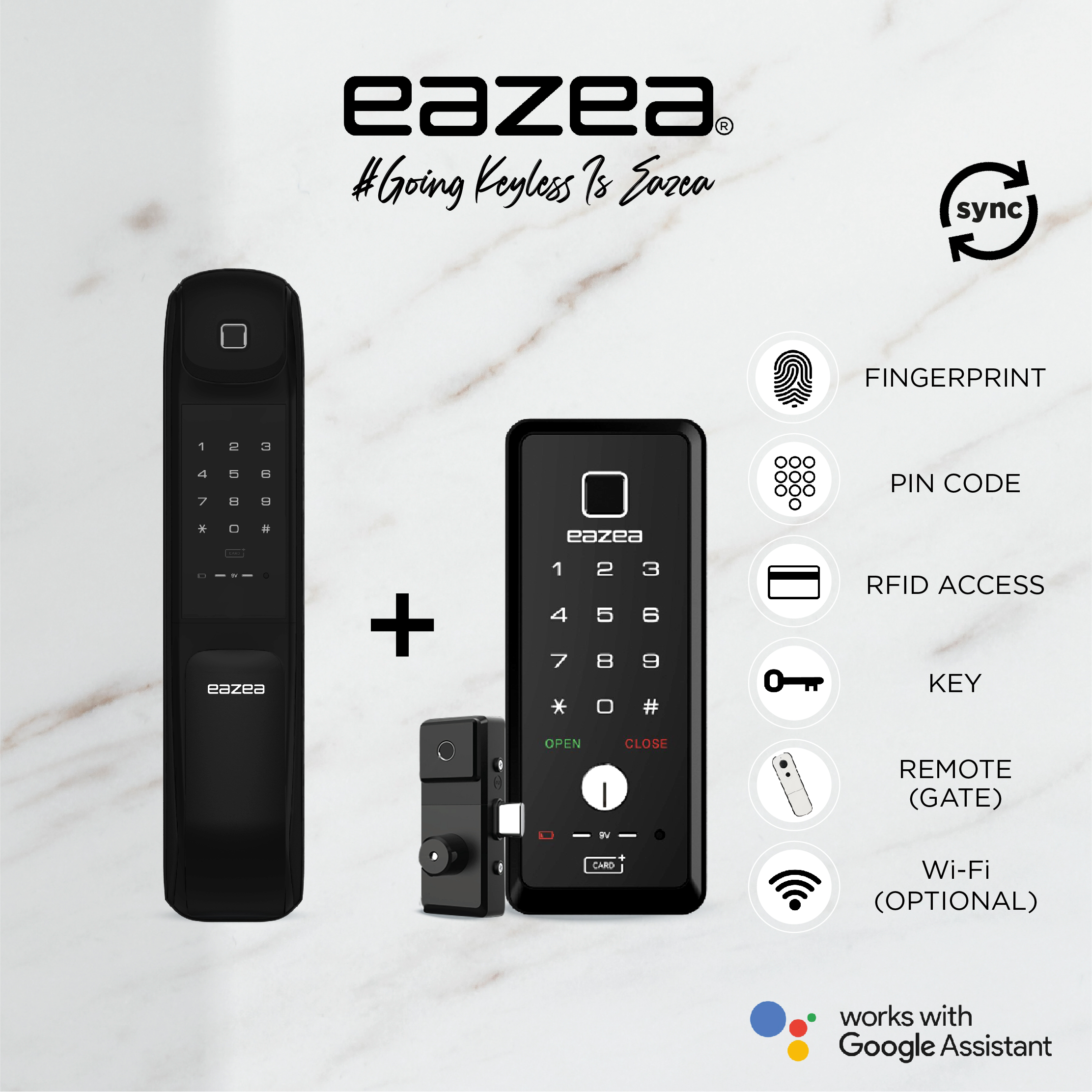 azea Touch Push Pull Black Digital Door Lock + Eazea Max Duo-G Digital Gate Lock